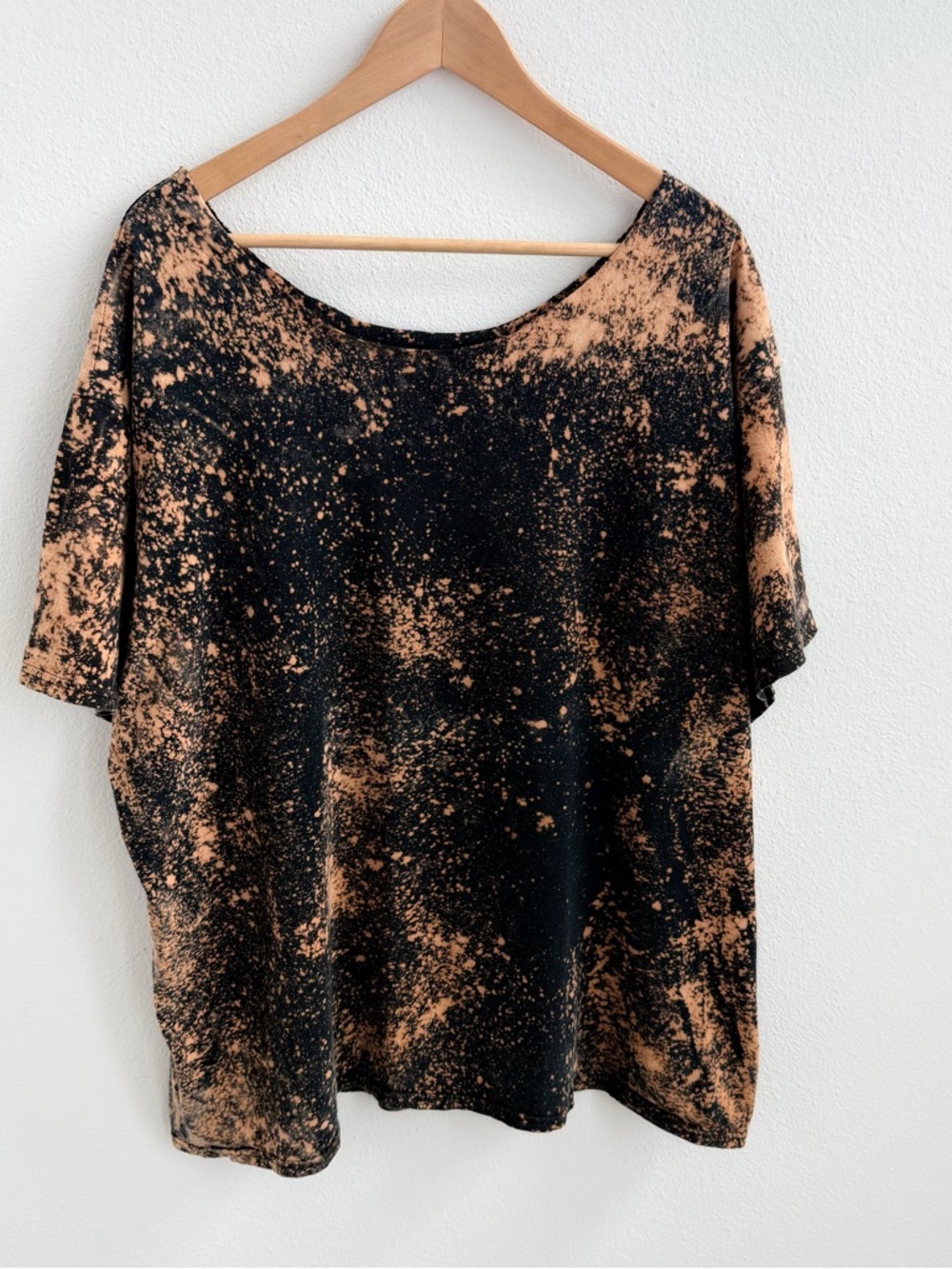 Bleached Black and Tan Short Sleeve Women's Top